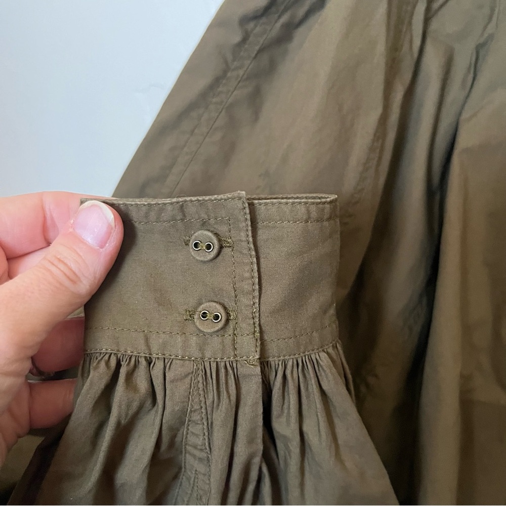 ULLA JOHNSON Delaney Balloon Sleeve Poplin Cotton Blouse in Olive Green Size 0 - Picture 8 of 14